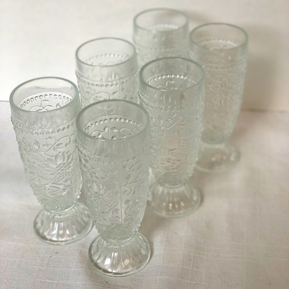 PAVEL PANEK | Set of 6 | Vintage Pressed Glass Goblets Glasses